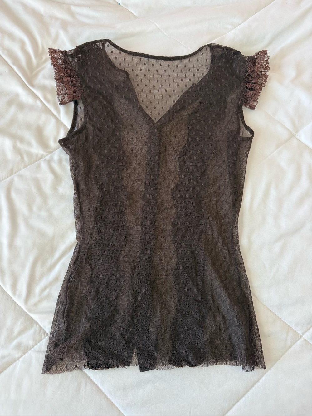 American Vintage Brown Lace-Trim Sheer Tank Top - Picture 2 of 3